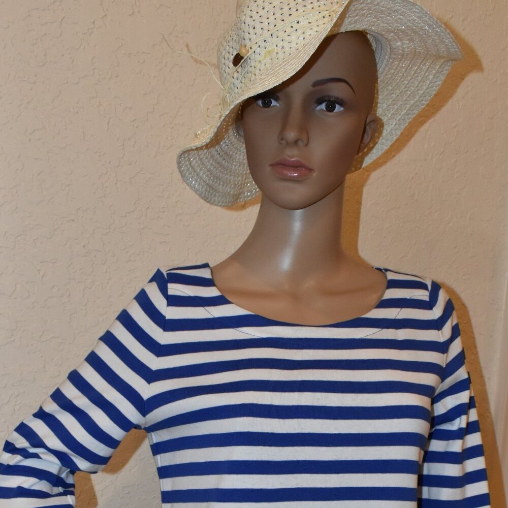 Jones New York Sport Cotton Blue and White Striped Knee-length Dress NWT US S